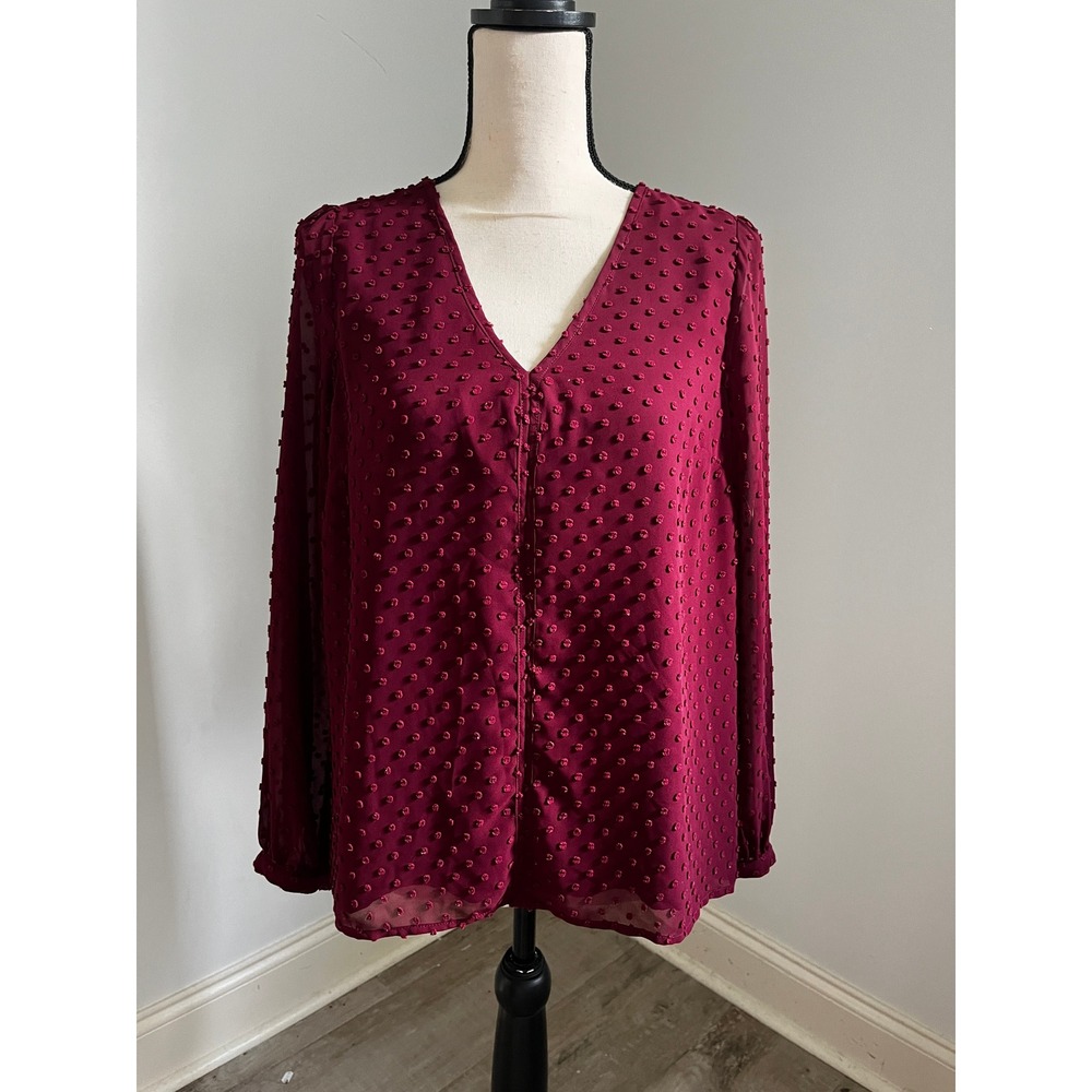 J.Crew Swiss Dot Blouse size Small Burgundy Wine Red Whimsigoth Preppy Boho Chic
